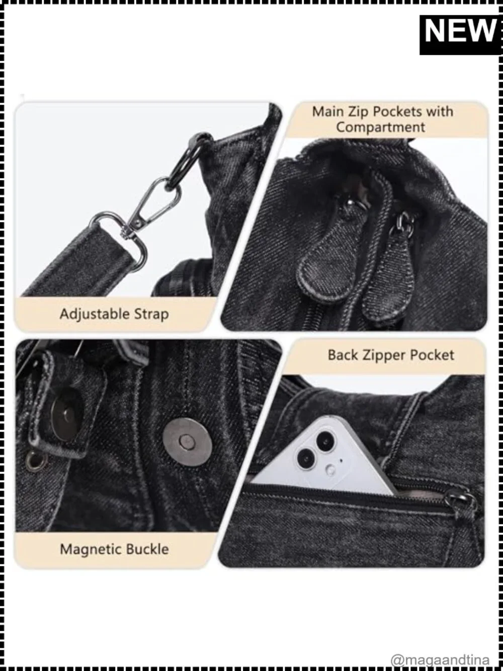 Vegan Leather Hobo Shoulder Bag with Crossbody Strap Multi-Pocket Tote